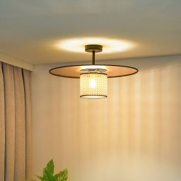 Euluna Manila ceiling light, gold-coloured, rattan, Ø 50 cm