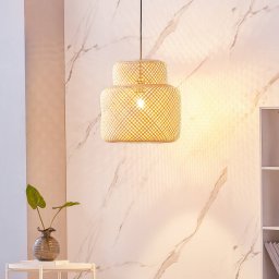 Lindby Venora pendant light, Ø 40 cm, single tier, bamboo,E27