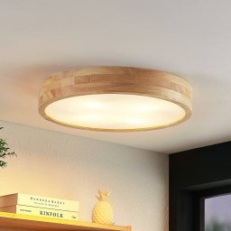 Lindby ceiling light Tanju, Ø 50 cm, 4-bulb, oak wood, E27