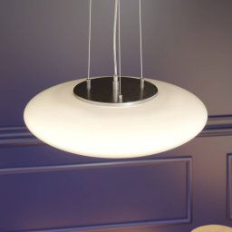 Lindby Gunda LED pendant light, white, glass, Ø 47 cm, dimmable