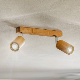 SOLLUX LIGHTING Cre ceiling spotlight in wood, 2-bulb