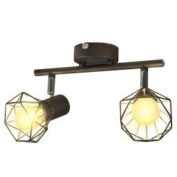 vidaXL Black Industrial Style Wire Frame Spot Light with 2 LED Filament Bulbs