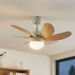 Lindby ceiling fan Minja, white, wood