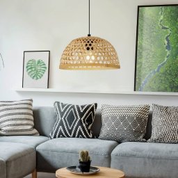 EGLO Claverdon pendant light, Ø 37 cm, black/natural, wood