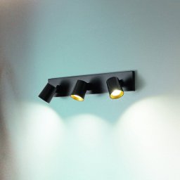 Fabas Luce Modo spot, 3-bulb, black, decorative rings, GU10, aluminium