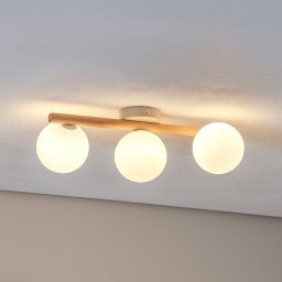 TK Lighting Estera ceiling light, opal glass, wood, 3-bulb