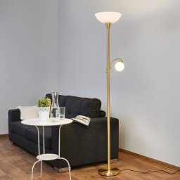 Lindby floor lamp Elaina, reading light, brass-coloured, 183cm E27