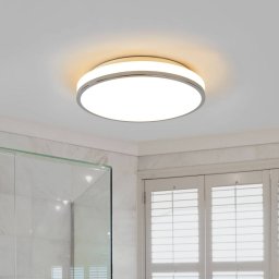 Lindby LED ceiling light Lyss, Ø 34 cm, chrome-coloured, IP44