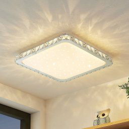 Lindby LED ceiling lamp Lorand, crystals, CCT, remote control