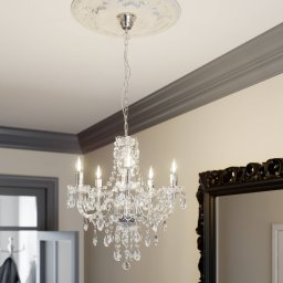 Lindby chandelier Merida, chrome, metal, 5-bulb, Ø 52 cm