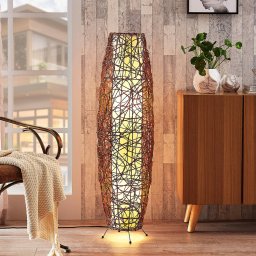 Lindby floor lamp Nias, height 111 cm, rattan, textile