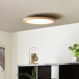 Lucande LED ceiling light Joren, Ø 38 cm, wood, CCT, remote control