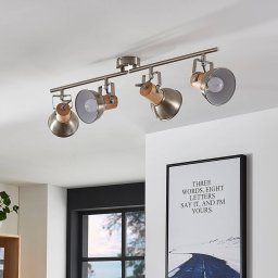 Lindby Dennis ceiling light with wood, 4-bulb.