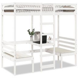 vidaXL Loft Bed Frame with Desk and Chairs White 80x200cm Solid Wood Pine