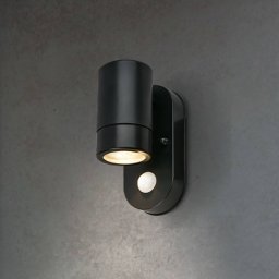 Briloner Sensor-activated outdoor wall light 3789015, black, plastic, GU10