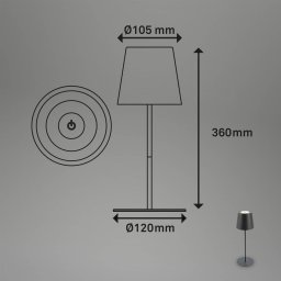 Briloner LED table lamp with rechargeable battery 7508015, anthracite 2,700 K IP44