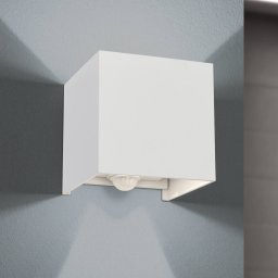 ORION LED outdoor wall light Cube-S, white, metal, motion detector