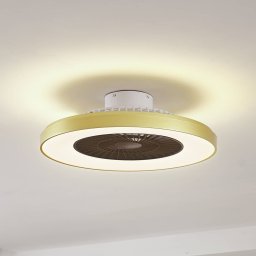 Lindby LED ceiling fan Teleo, brass, DC, quiet, Tuya