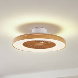 Lindby LED ceiling fan Teleo, Ø 58 cm, wood-coloured, CCT