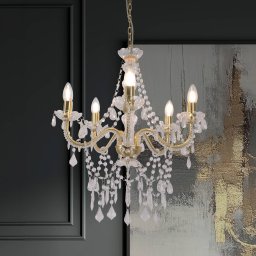 Näve Cecilia chandelier, gold, iron/acrylic, Ø 52 cm, 5-bulb.