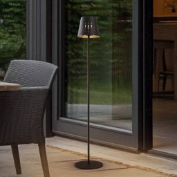 Lindby LED floor lamp Hilario, black, iron, rechargeable battery