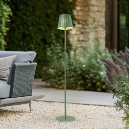Lindby LED floor lamp Hilario, green, iron, rechargeable battery