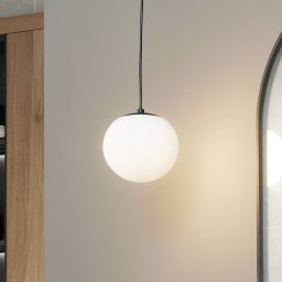 Lucande hanging light Bidolo, black, glass, Ø 15 cm, IP44