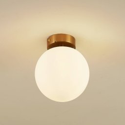Lucande Bidolo ceiling lamp, brass-coloured, glass, 15 cm, IP44