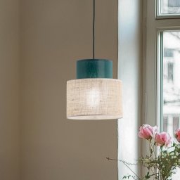 TK Lighting Duo pendant light, jute shade, petrol/natural brown, Ø 20 cm