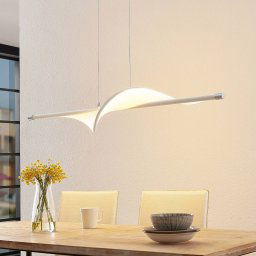 Lucande Edano LED hanging light, 122 cm, white, textile, dimmable