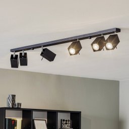 SOLLUX LIGHTING Ceiling spotlight Square, black, 6-bulb linear