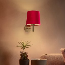 Argon Polo wall light, textile shade, brass/pink
