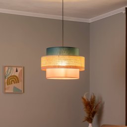 TK Lighting Trio hanging light, jute shade, petrol/natural brown/orange Ø 50cm