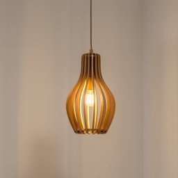 Nowodvorski Lighting Ika IA pendant light with wooden slat lampshade Ø24cm
