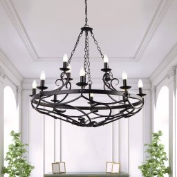 Searchlight Cartwheel III chandelier, 12-bulb, Ø 89cm, black, metal