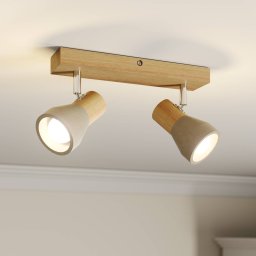 Lindby Filiz spotlight, 2-bulb, 27 cm, wood, concrete, E14