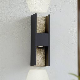 Lucande LED outdoor wall light Lavrin, black/marble, aluminium