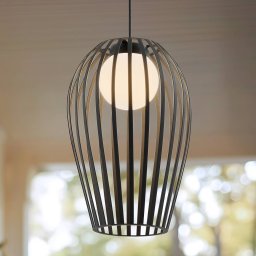 Lucande Marrin outdoor pendant light, black, metal, Ø 31 cm