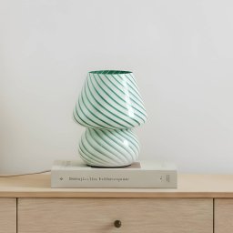 Lindby table lamp Andriana, green/white, glass, Ø 15 cm