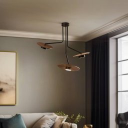 Nowodvorski Lighting Disk ceiling light with wooden elements, 3-bulb
