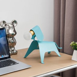 Lucande table lamp Idalina, dog, light blue, iron, 41 cm