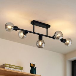 Lindby ceiling lamp Biscala, 5-bulb, black/smoke, E14