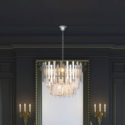 Eko-Light Aspen hanging light, metal, chrome-coloured glass crystals, height 30 cm