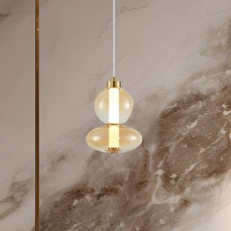 Eko-Light Daphne LED pendant light, amber-transparent glass, height 28 cm