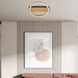 Briloner LED ceiling light Kada, Ø 30 cm, wood, metal, black