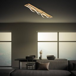 Briloner LED ceiling light Vinka, 98x11 cm, 2-bulb, wood-coloured