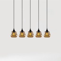 Opviq Hanging light Gold 033, gold-transparent glass, 5-bulb linear