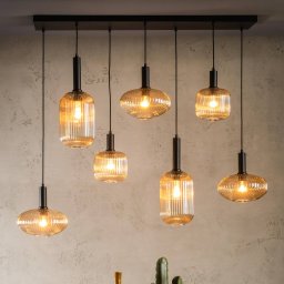 Lucide Maloto pendant light, glass, 7-light, amber, 150 cm