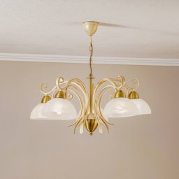 Luminex Flora chandelier, five glass shades, white/brass