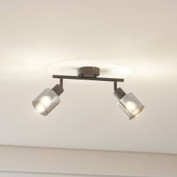 Lindby Netty ceiling light, 2-bulb, grey, glass